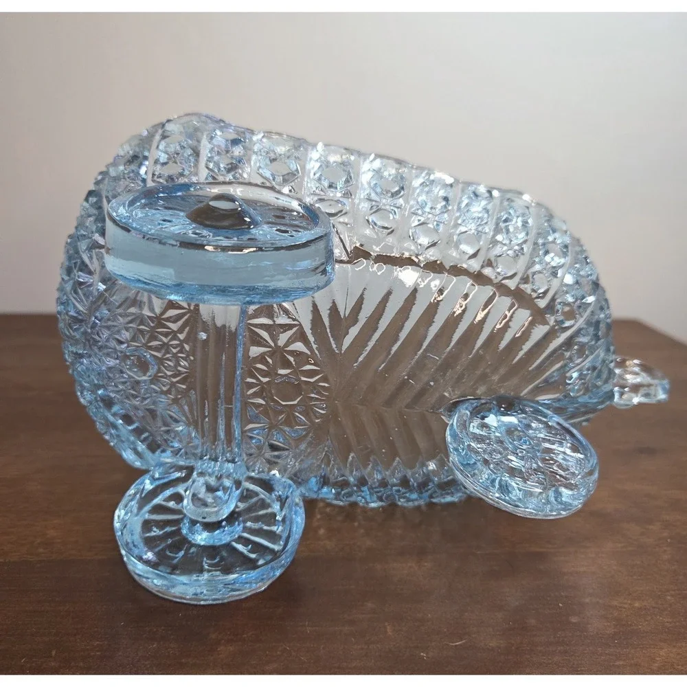 Vintage‎ McKee Glass Daisy and Button Aqua  Blue Baby Carriage or Coach Bowl